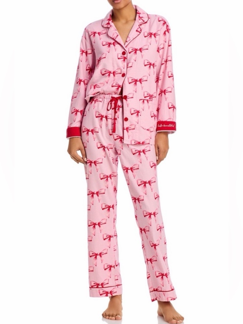 P.J Salvage Pink Bow Flannel Pajama Set Size Medium